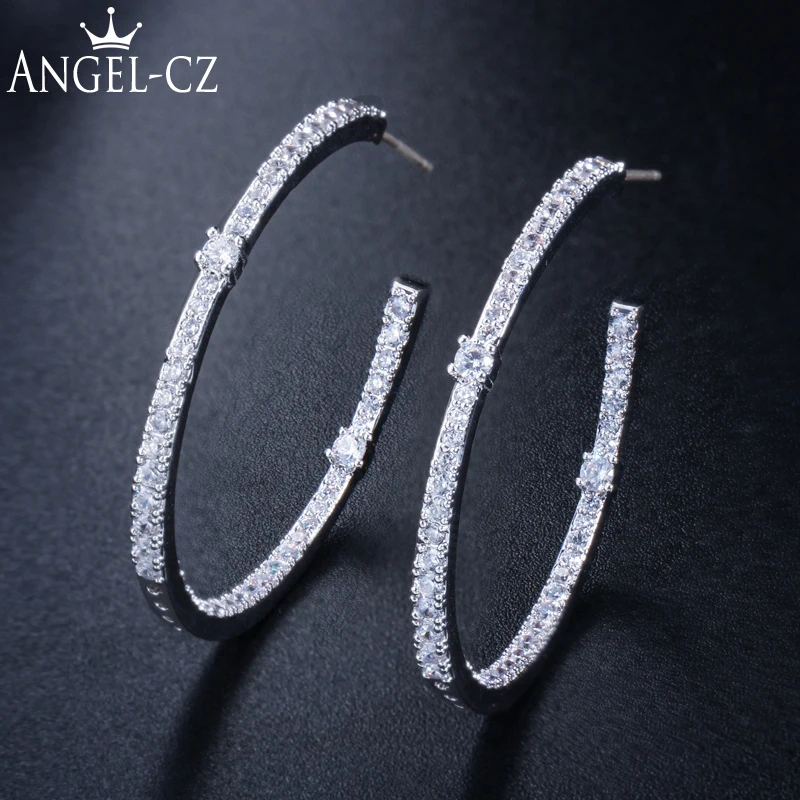 Дизайнерские Двухсторонние серьги кольца Angelcz с микрозакрепкой из кубического