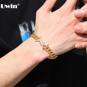 

UWIN Hiphop Jewelry 10mm Cuban Bracelet with Thorn Iced Out CZ Bracelet For Men Luxury Box Clasp Fashion Jewelry Drop Shipping