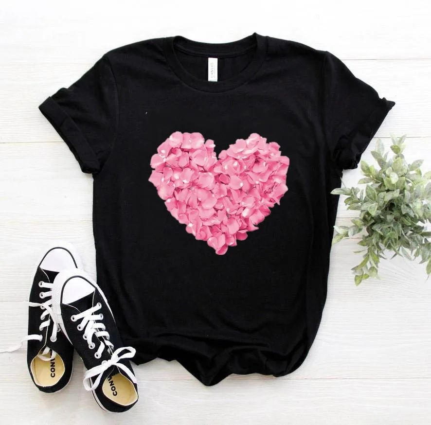 Pink Heart Flower Print Women Tshirt Cotton Casual Funny T Shirt Gift 90s Lady Yong Girl Drop Ship PKT-894