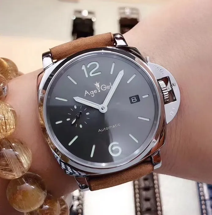 

Luxury Brand New Automatic Mechanical Lady Women Black Leather Sapphire Stainless Steel Black Dial Sport Date Due Watches AAA