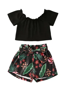 

Toddler Baby Girls Summer Sweet 2PCS Outfit Set Tracksuit Off Shoulder Top Shorts Floral Print Beach Wear Clothing 1-6Y