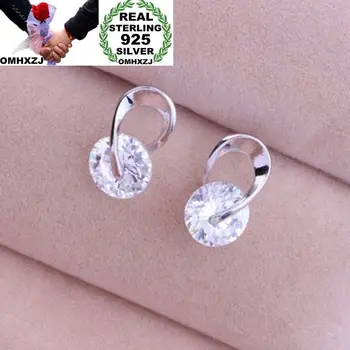 

OMHXZJ Wholesale European Fashion Woman Girl Party Wedding Gift Geometric Zircon 925 Sterling Silver 18KT Stud Earrings EA127