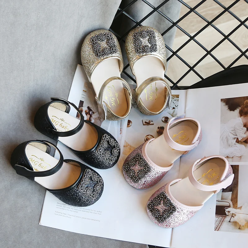 CYSINCOS 2020 Spring Kids Princess Leather Shoes For Girls Children Wedding Shoes Square Buckle Sequins Baby Girls Sandals