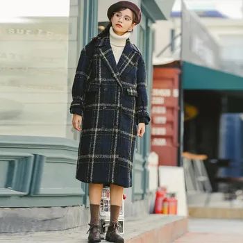 

SAGACE Women Lattice Sen Sweet windproof Woolen Coat Female Middle School Student Coat Thick Warm Female Fashion Long Outwear