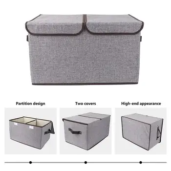 

Foldable Storage Bin Double Lids Storage Box With Handles Storage Basket Cotton And Linen Double Cover Storage Box