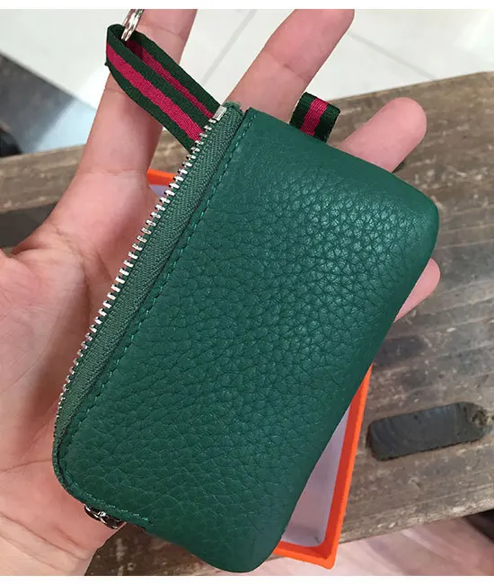 Genuine Leather key pouch Fashion brand keychain Unisex key holder case luxury designer car key bag cute solid key wallet - Цвет: Green
