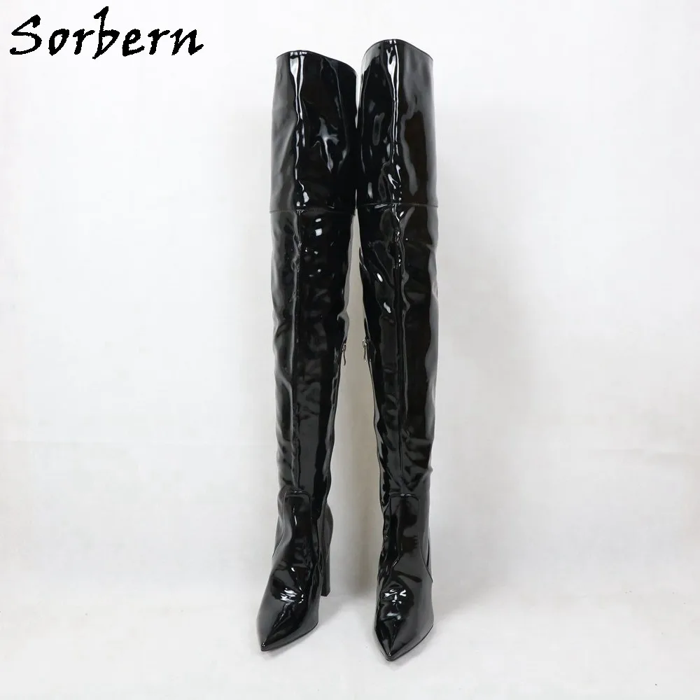 Sorbern Fashion Block Heel Female Boots Block Heels Pointy Toe Custom Patent Colors Chunky Heel Shoe Size 13 Womens Shoes