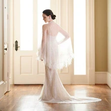 Wedding Shawl Handmade Wedding Accessories Bridal Veil Translucent Feather Shawl WrapsYarn Bride Ruffle Lace Jacket Lace Shrug