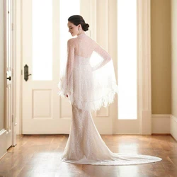Wedding Shawl Handmade Wedding Accessories Bridal Veil Translucent Feather Shawl WrapsYarn Bride Ruffle Lace Jacket Lace Shrug