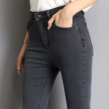 Jeans for Women mom Jeans blue gray black Woman High Elastic plus size 40 Stretch Jeans female washed denim skinny pencil pants 3