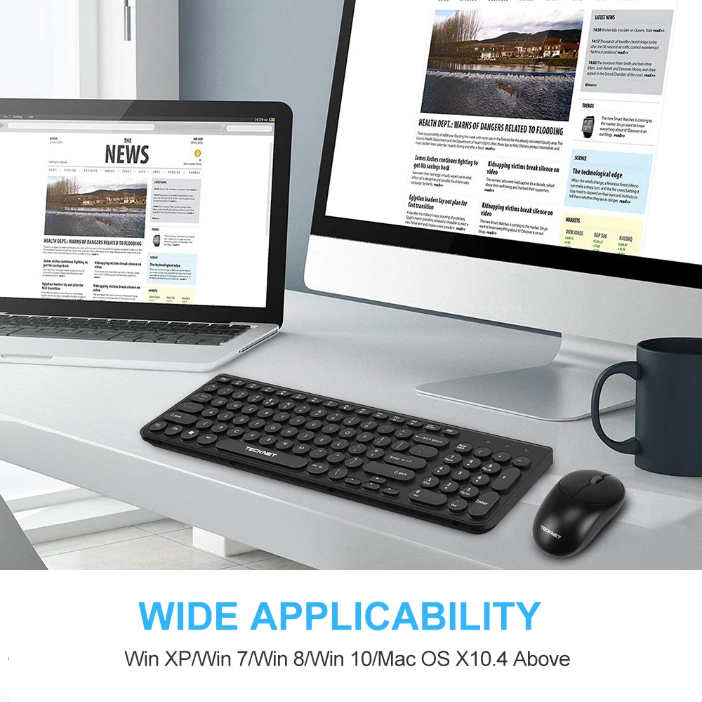 TeckNet Бесшумная беспроводная клавиатура с мышью комбо комплект британская подложка клавиатуры и мышь беспроводная 96 клавиш для ПК компьютерный набор