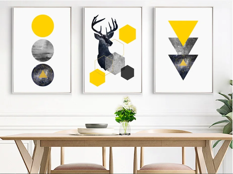 

Nordic Style Geometric Starry Abstract Deer Wall Art Print Picture Canvas Painting Poster for Living Room No Framed