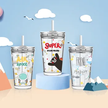 

LKK55 Degree Summer Gift Cute Pet Straw Dual Purpose Cup Mass Cold Drink Cup Students Portable Hand Glass