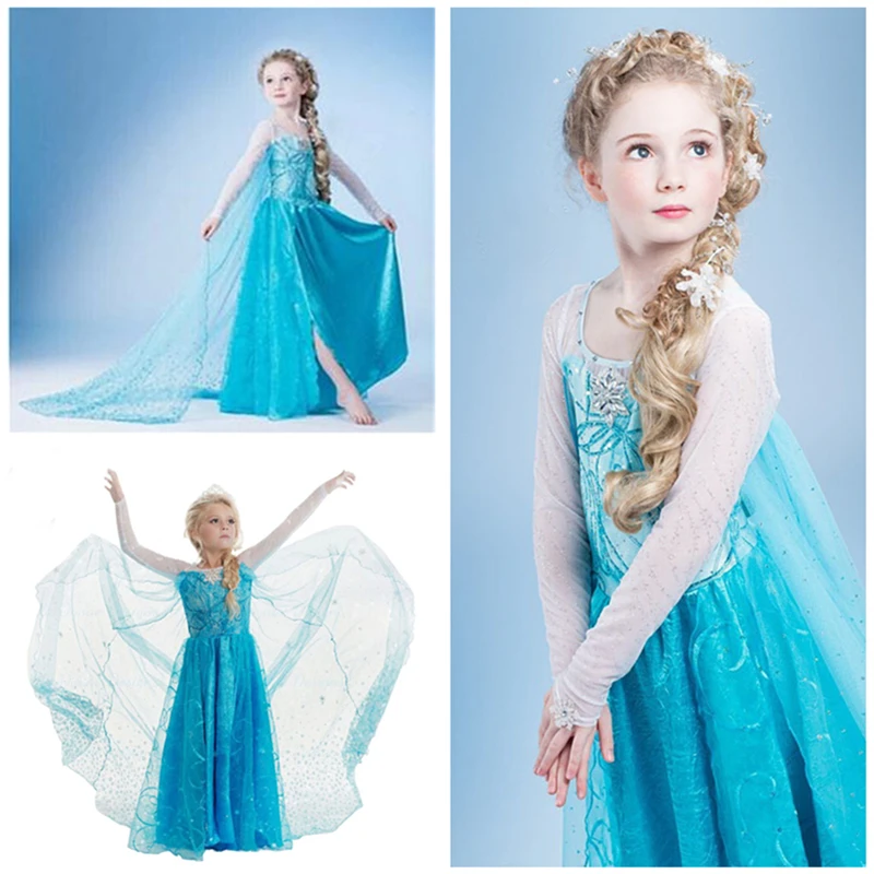 Fancy Girl Princess Dresses Sleeping Beauty Belle Beauty and the Beast Cosplay Costume Elsa Anna Dress Children Party Clothes