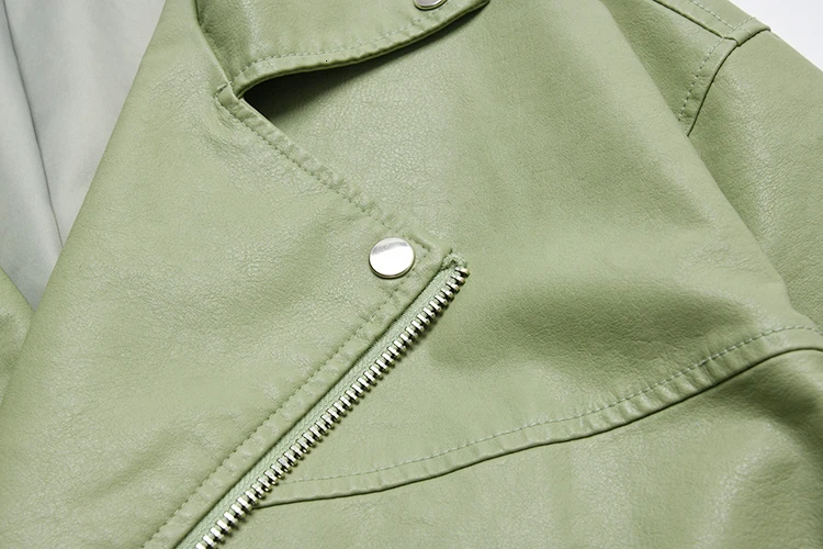 [EAM] свободная Зеленая куртка из искусственной кожи большого размера с карманами, новинка, Женское пальто с отворотом и длинным рукавом, модное осенне-зимнее 1A147