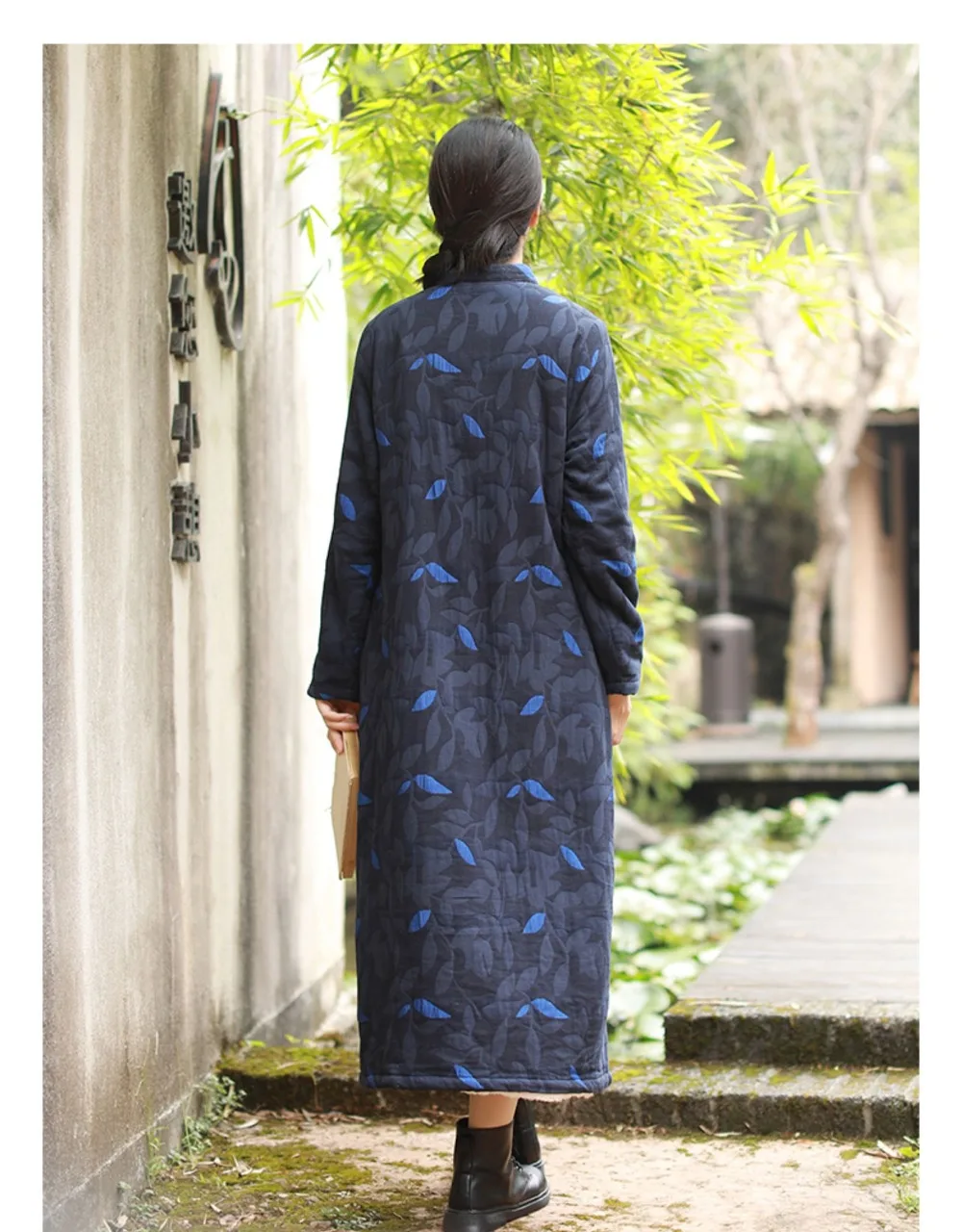 LZJN 2019 New Vintage Chinese Thickened Plush Dress Autumn Winter Female Warm Long Cheongsam Qipao Retro Robe Dress (24)