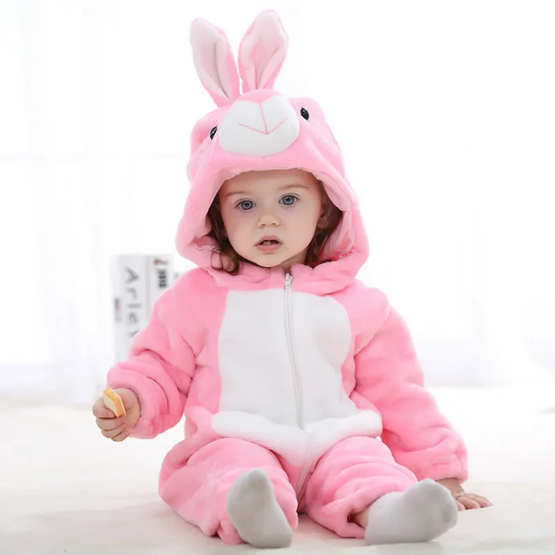 Детские комбинезоны кигуруми, пижамы для мальчиков и девочек, фланелевые хлопковые комбинезоны для новорожденных с мультяшным кроликом - Цвет: Rabbit
