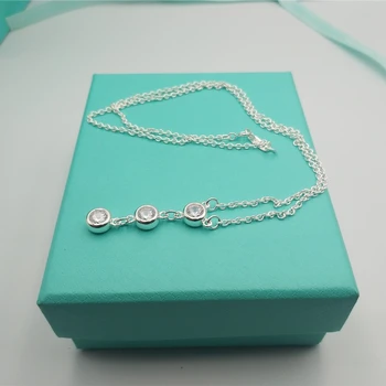 

Simple Three Zircons Clavicle Chain Necklaces for Women Valentine Gift Hot Sale 1:1 Sterling silver S925 Brand Jewelry