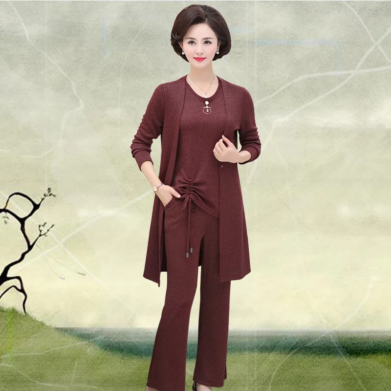 

Middle-aged Women Dress Early Autumn Goddess-Style Set-Style Three-piece Set Autumn Clothing New Style 2018 Middle-aged Autumn D