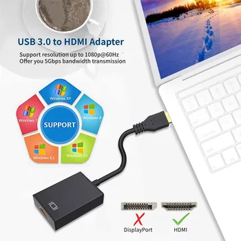 

External Video Card Multi Monitor Adapter Video Audio External Adapter for Windows 7/8/10 USB3.0 to 1080P HDMI Converter