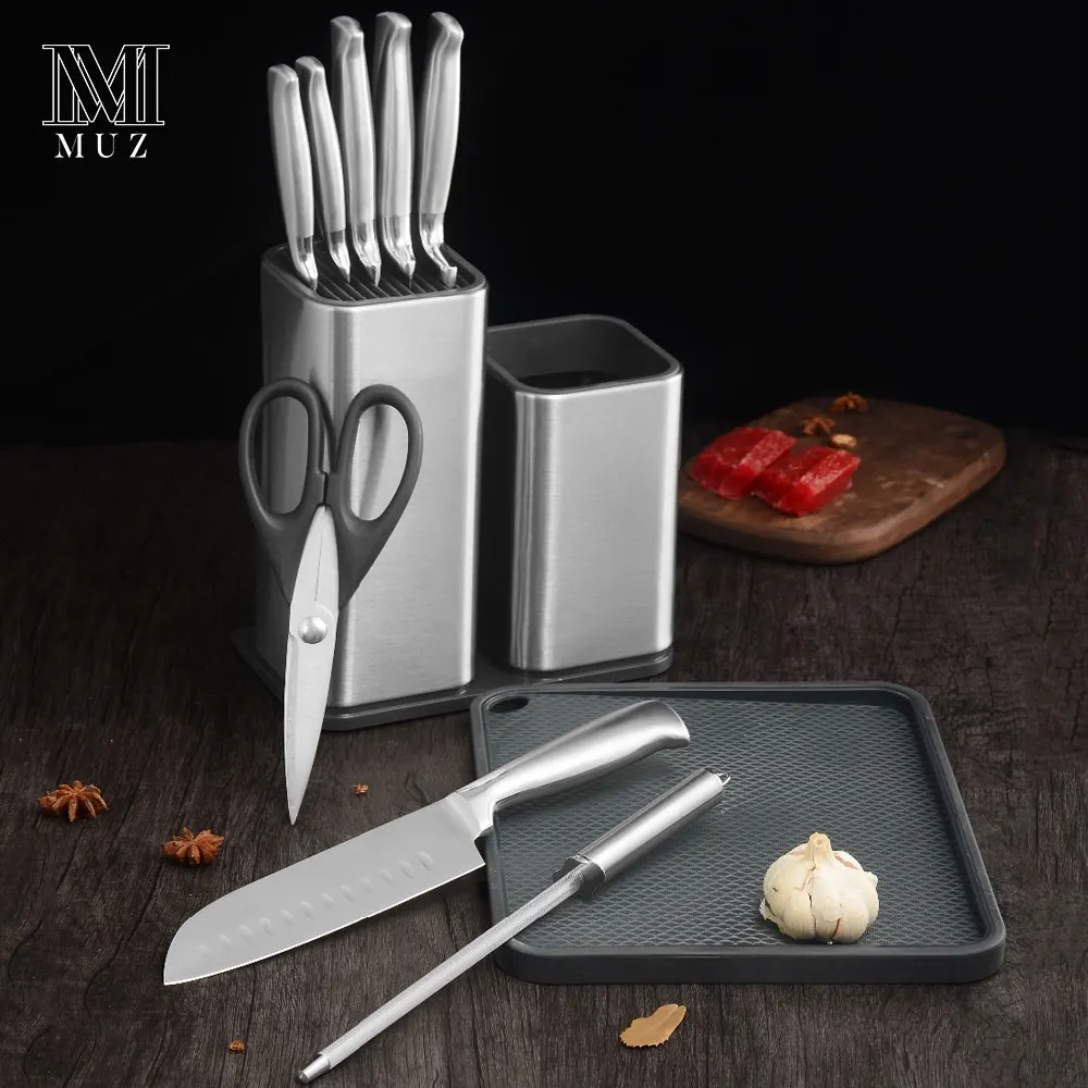 

Professional Stainless Steel Kitchen Knives Set Kitchen Accessories Knife Holder Paring Utility Santoku Slicing Bread Chef Knife