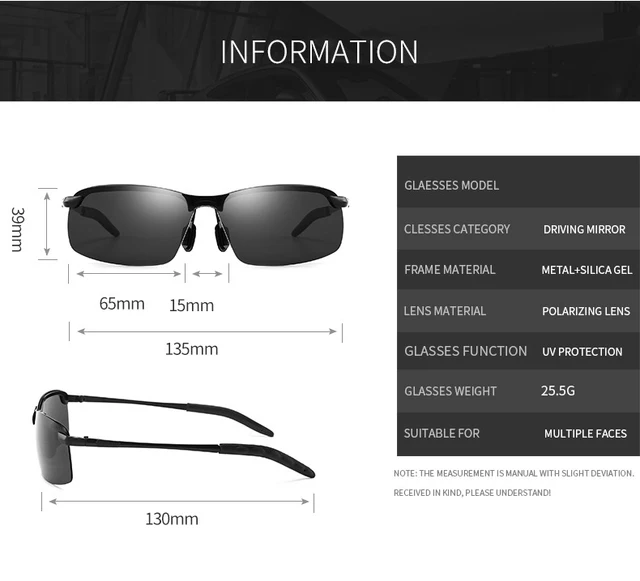  - Photochromic Polarized Sunglasses for Men Classic Driver's Sun Glasses Eyewear Vintage Eye Glasses Fishing Discolor Lens UV400