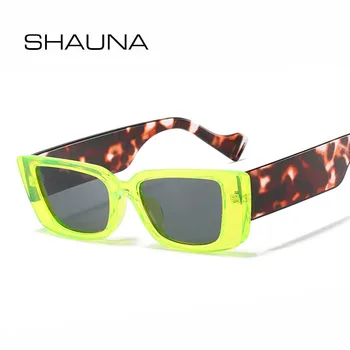 

SHAUNA Fashion Fluorescent Green Sunglasses Ins Popular Orange Blue Vintage Leopard Legs Small Rectange Shades UV400