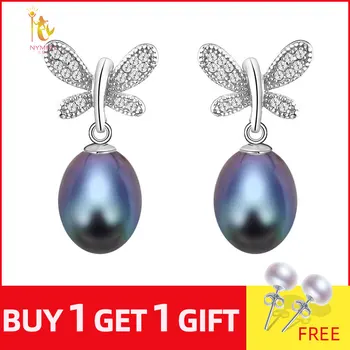 

NYMPH natural pearl earrings fine Jewelry S925 sterling silver freshwater black pearl earrings trendy butterfly E1045