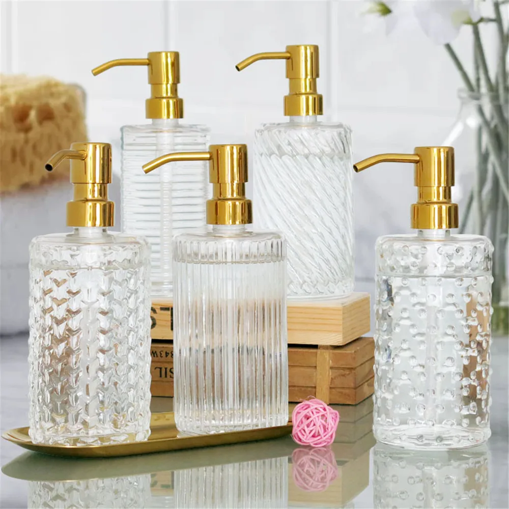 Transparent Shampoo Bottle with Metal Pump, Bath Hand Washing Bottles, Nordic Kitchen Detergent Sub-bottle, 400ml