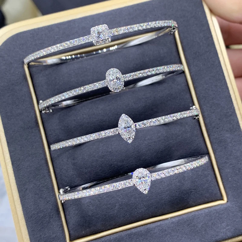 H47023424f7154e9ab34b4c9d82aa1e6bI LUOWEND 100% Real 18K Au750 White Gold Bangle Genuine Natural Diamond Bracelet Luxury Party Jewelry Customize