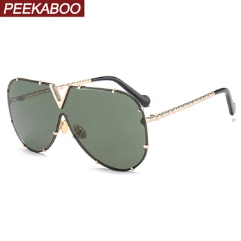 

Peekaboo green one piece sunglasses men oversized metal frame big women sun glasses mirror gold blue gift items uv400 hot