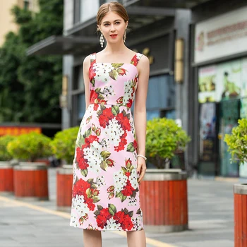 

Runway Bohemian Vintage Print Flowers Sexy Strap Strapless Shoulder Backless Slim Temperament Elegant Dress High Quality Women