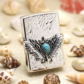 

Genuine Zippo oil lighter copper windproof Turquoise 3D Wing cigarette Kerosene lighters Gift With anti-counterfeiting code
