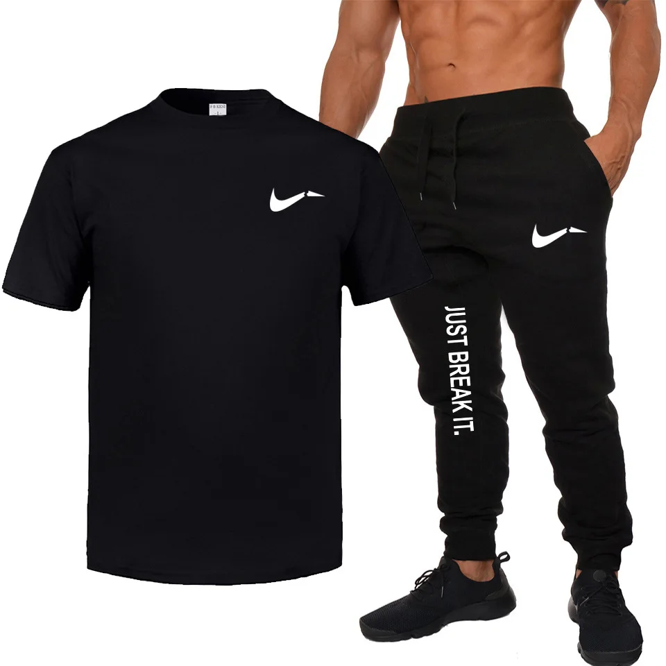 

Brand Printed Summer Wear New Style Men Fashion Short Sleeve T-shirt Trousers Sports Set Youth Casual Two-Piece Set