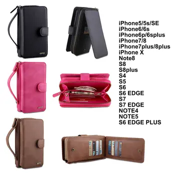 

Multifunction PU Leather Zipper Wallet Phone Case Magnetic Flip Purse Card Cover For iPhone S7 S8 S6 X Samsung S10 S10E Frame