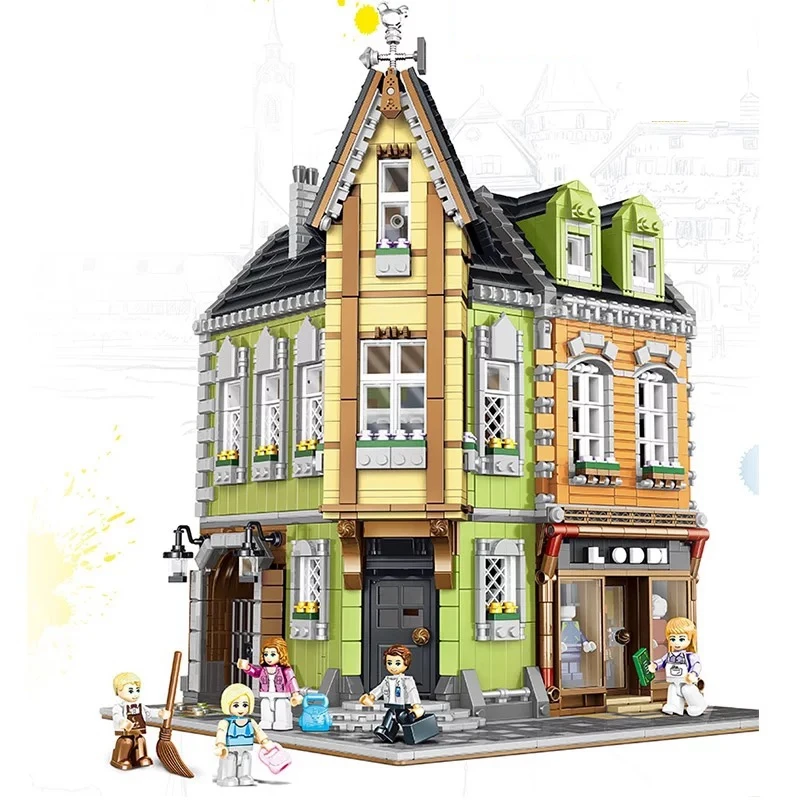 

Compatible with Lepins Street View Corner Cafe Shop Romantic Restaurant Highly Difficult Building Block Street View Toys