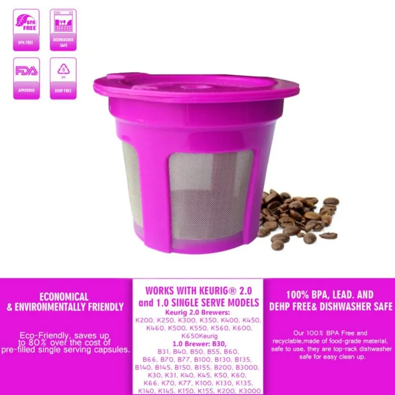 Многоразовая капсула для кофе многоразовый фильтр для кофе держатель Pod совместим с KEURIG 2,0, 1,0 нержавеющая сталь 304 сетка