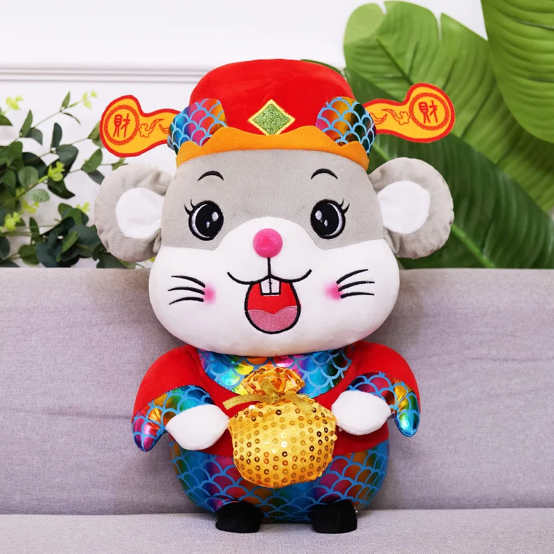 Милый новогодний мышонок, плюшевая игрушка, Китайский Зодиак, крыса, кукла Doft, Бог богатства, пара мышей с сумкой на удачу, подарок на год