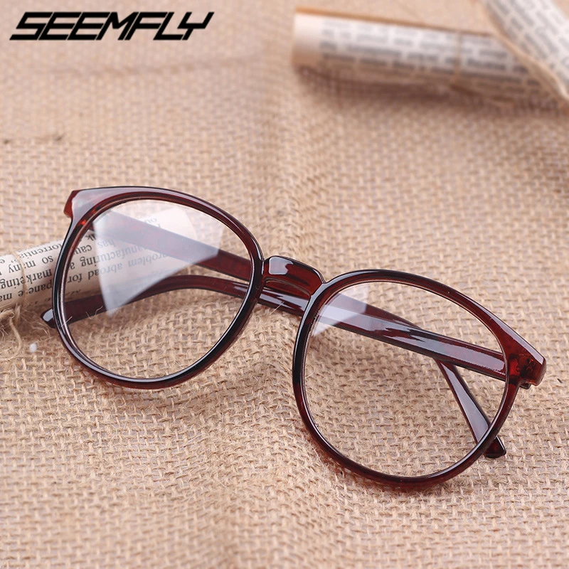 

Seemfly Men Women Glasses Frame Retro Big Round Frame Spectacles Eyewear Clear Lens Female Male Leopard Vintage Eyeglasses 2019