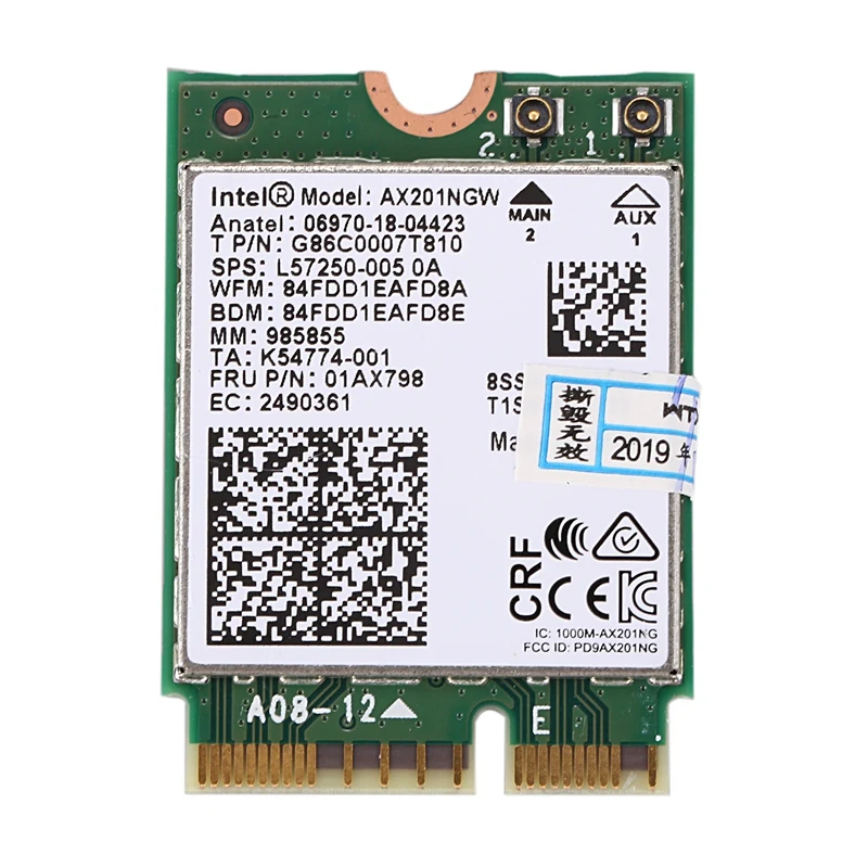 

for Intel Wi-Fi 6 AX201 Bluetooth 5.0 Dual Band 2.4G/5G Wireless NGFF Button E CNVi Wifi Card AX201NGW 2.4Ghz / 5Ghz 802.11Ac /
