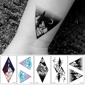 

Moon Mountain Temporary Tattoo Stickers Ecology Fake Tattoo Planet Ocean Coconut Tree Waterproof Halloween Tattoos