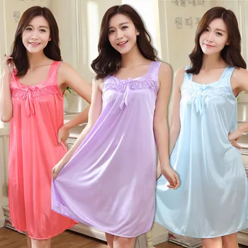 

New Women's Ice Silk Nightgown comfortable Sleeveless Sleepwear thin braces skirt Sleepshirts Sexy Imitation silk home clothing