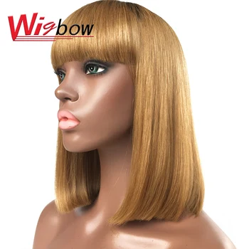 

Short Straight Bob Wig In Blonde Red Colored Human Hair Wigs Fringe Wig With Bangs Peruvian Human Hair Wigs For Black Women