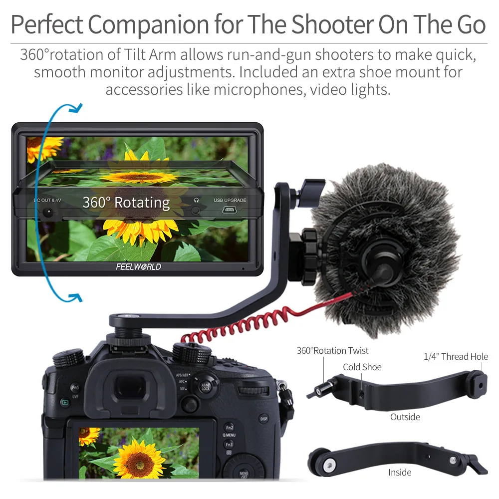 FEELWORLD FW568 V2 5.5 Inch 3D LUT DSLR Camera Field Monitor IPS Full HD1920x1152 Support HDMI Output With Tilt Arm Touch Screen