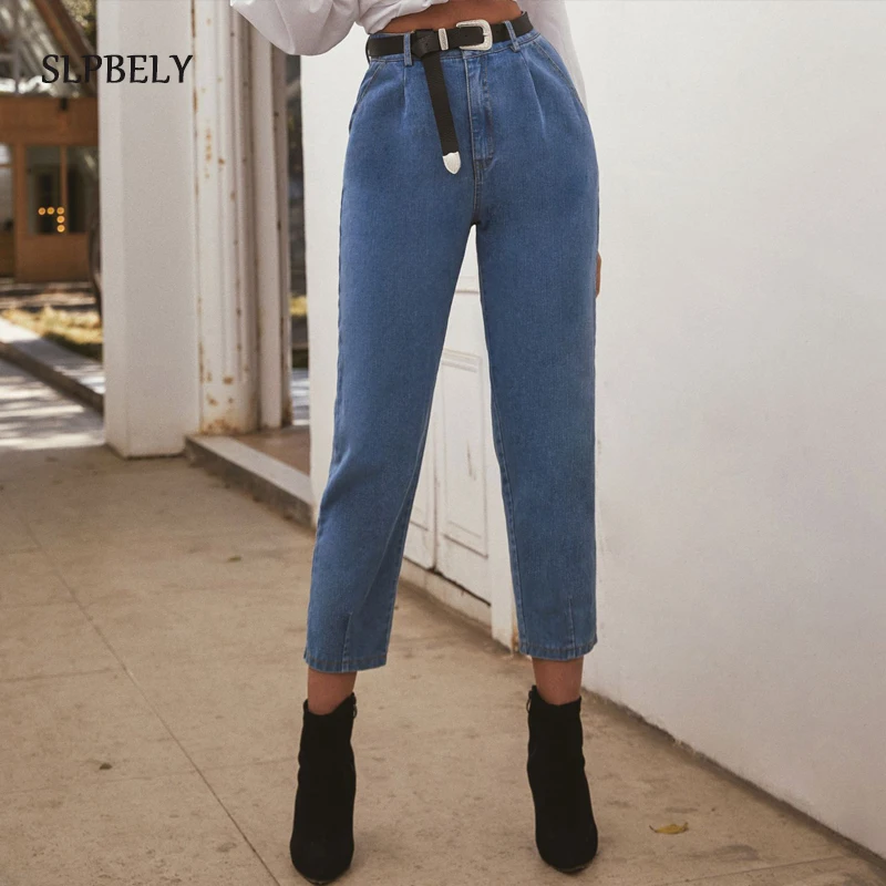 

SLPBELY Vintage Woman High Waist Straight Jeans Pant Loose Female Denim Jeans Streetwear Buttons Zipper Harlan Pants Jean 2021