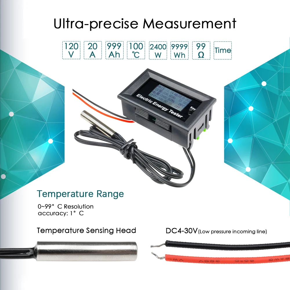 Цифровой вольтметр амперметр постоянного тока 120 в 20 А с ЖК дисплеем|Измерители