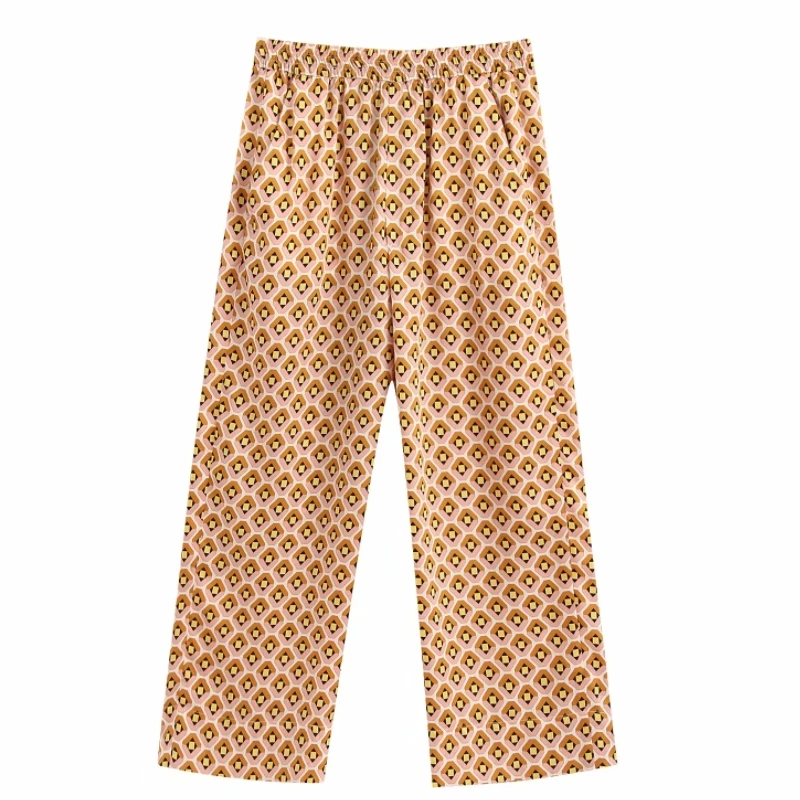 2020 women vintage geometric print straight pants female casual ankle length trousers office wear pockets pantalones mujer P607 2020 women vintage geometric print straight pants female casual ankle length trousers office wear pockets pantalones mujer P607