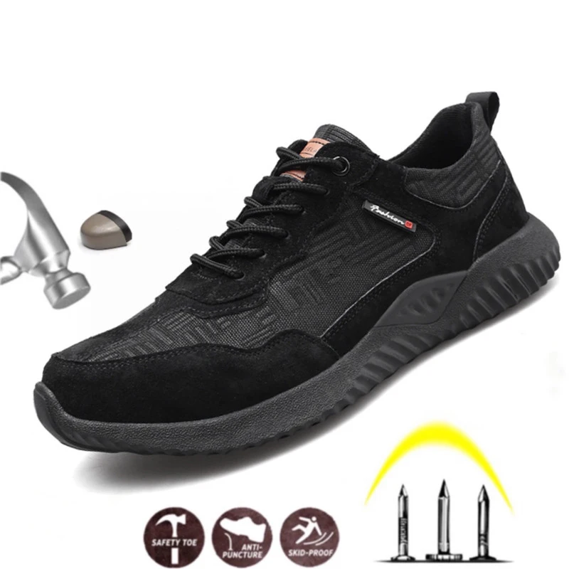Противоскользящая дышащая удобная износостойкая безопасная обувь Легкие мужские рабочие кроссовки унисекс со стальным носком