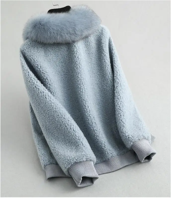 Пальто из натурального меха корейский винтажный Лисий меховой воротник шерстяная куртка осенне-зимнее пальто женская одежда овечья шерсть Топы ZT3555