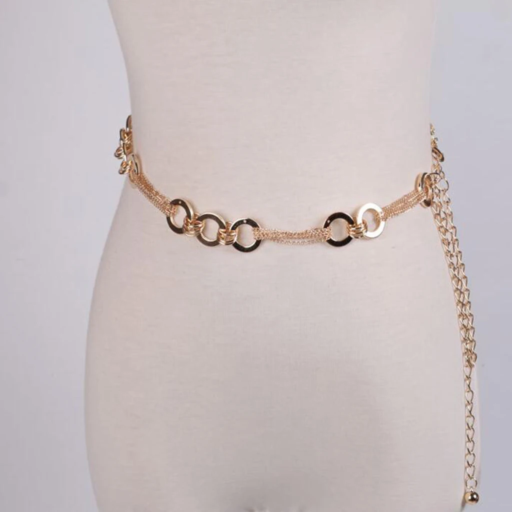 Women`s Polished O-Ring Decorated Links Metal Chain Waistband Fashion Belt